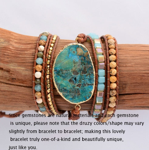 Handmade Natural Gemstone Mix Leather Wrap Bracelet